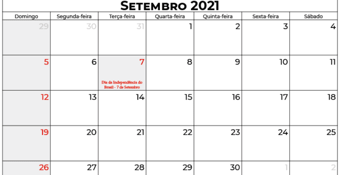 calendário setembro 2021 brasil