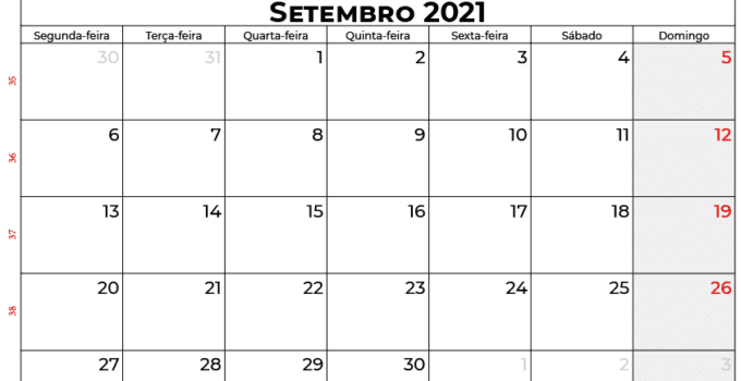 calendário Setembro 2021 Portugal