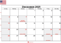 december 2021 calendar usa
