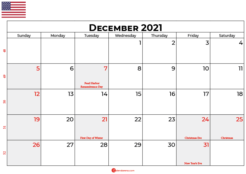 Download Free December 2021 Calendar USA