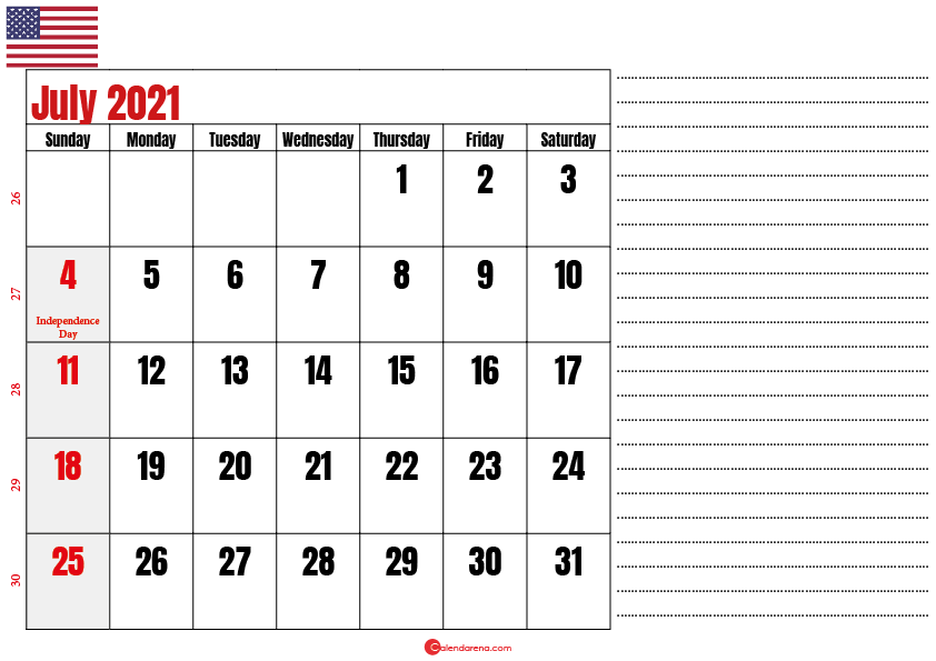 july 2021 calendar printable usa