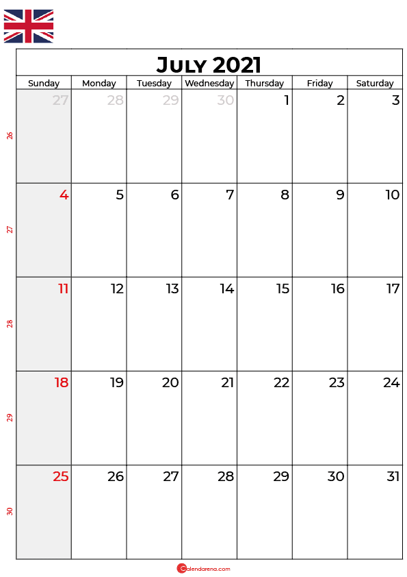 july 2021 calendar uk