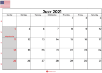 july 2021 calendar usa