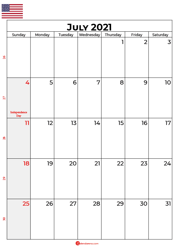 july 2021 calendar with holidays usa