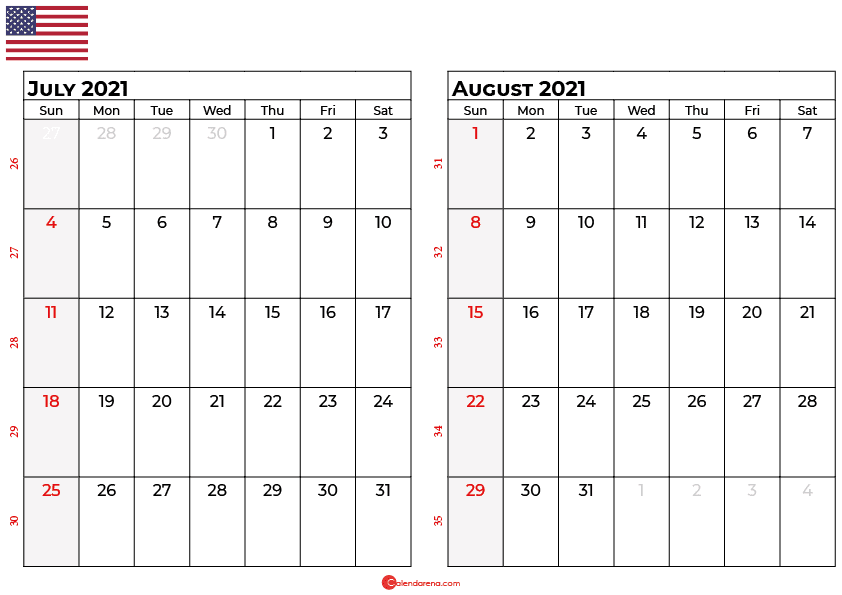 july and august 2021 calendar usa