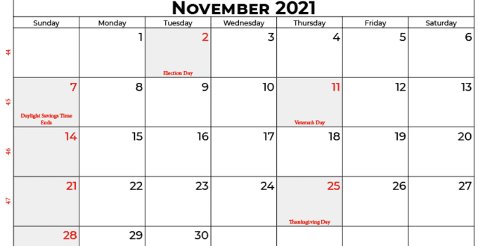 november 2021 calendar usa