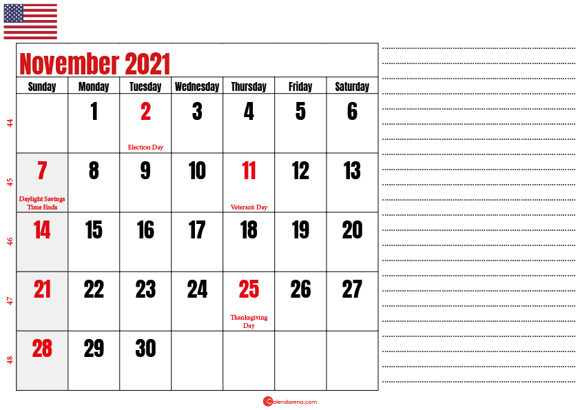 november 2021 printable calendar usa
