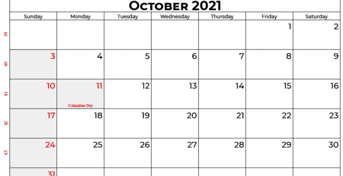 october 2021 calendar usa