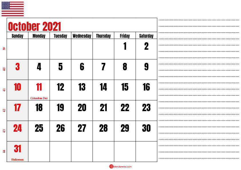 october 2021 printable calendar usa