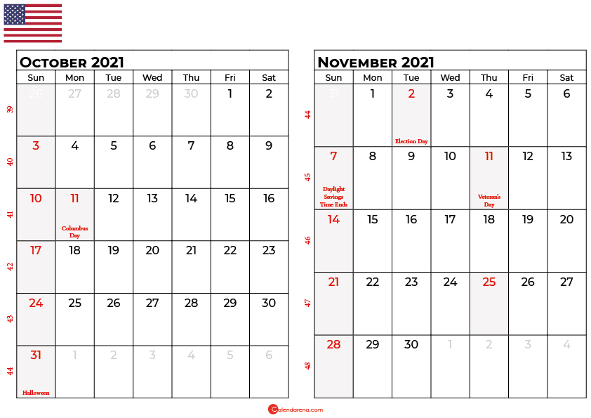 october and november 2021 calendar usa