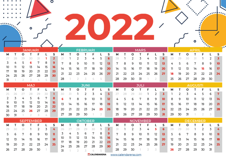 Kalender 2022 Med Helligdage Og Ugenumre