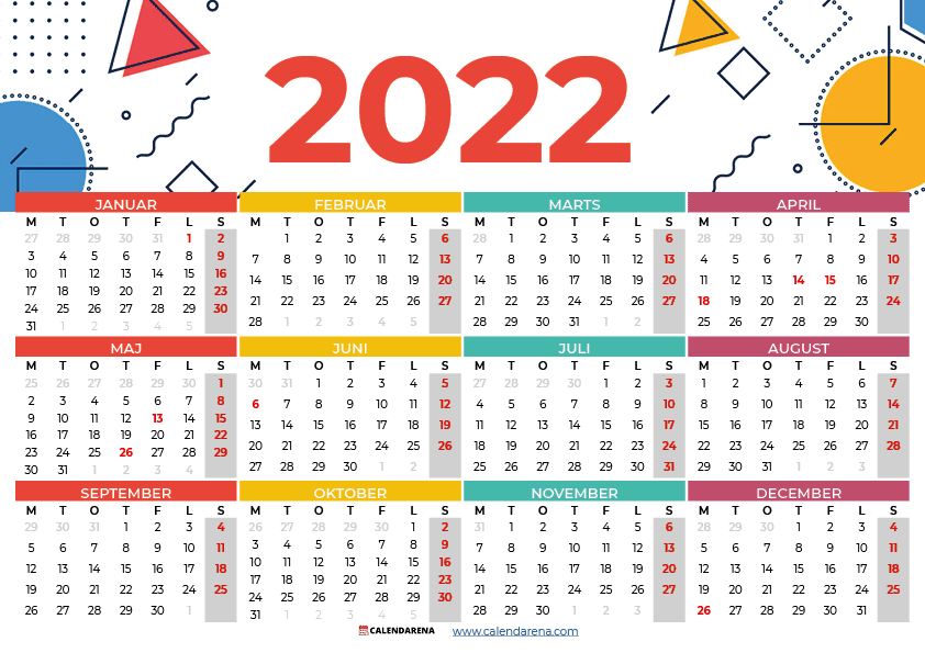 2022 Kalender med ugenumre