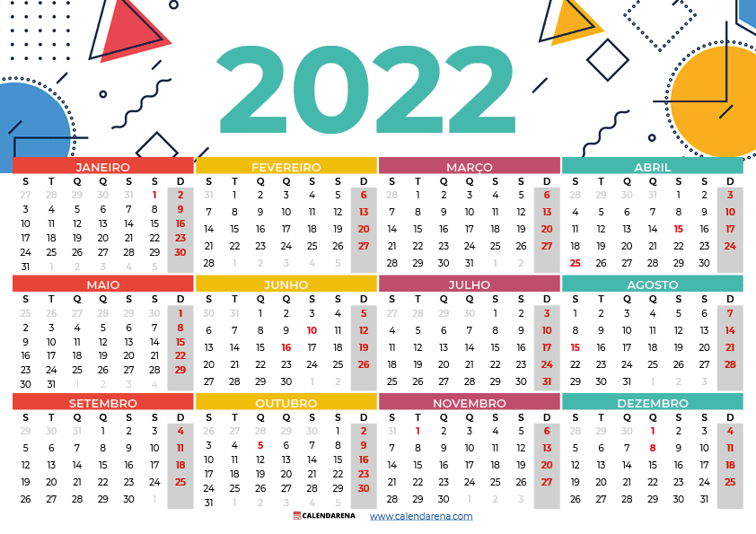 Calendário 2022 com números da semana Portugal