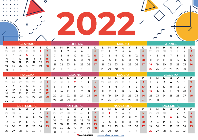 Calendario 2022 con settimane da stampare