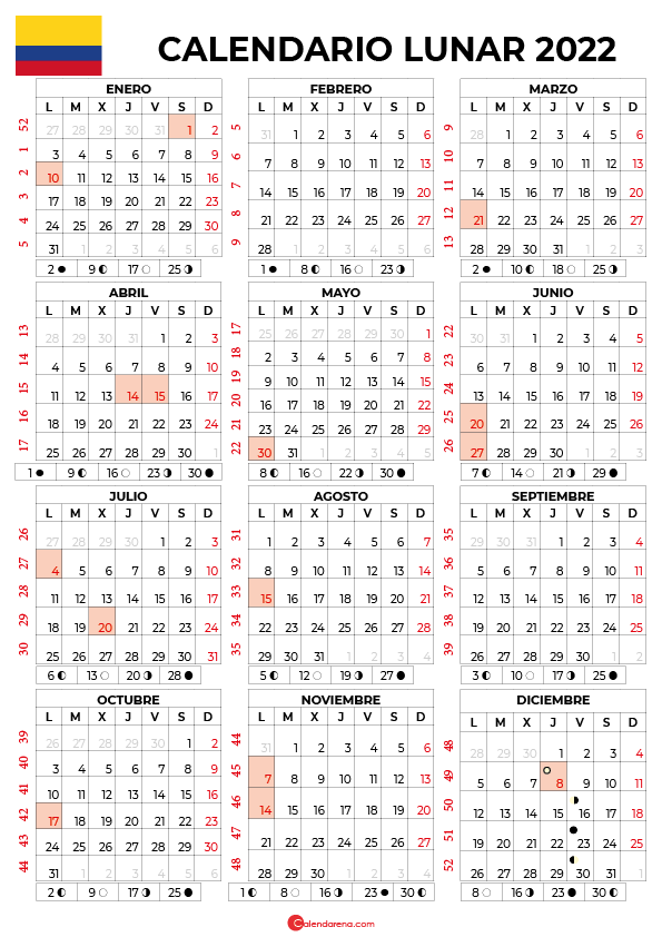 Calendario lunar 2022 colombia