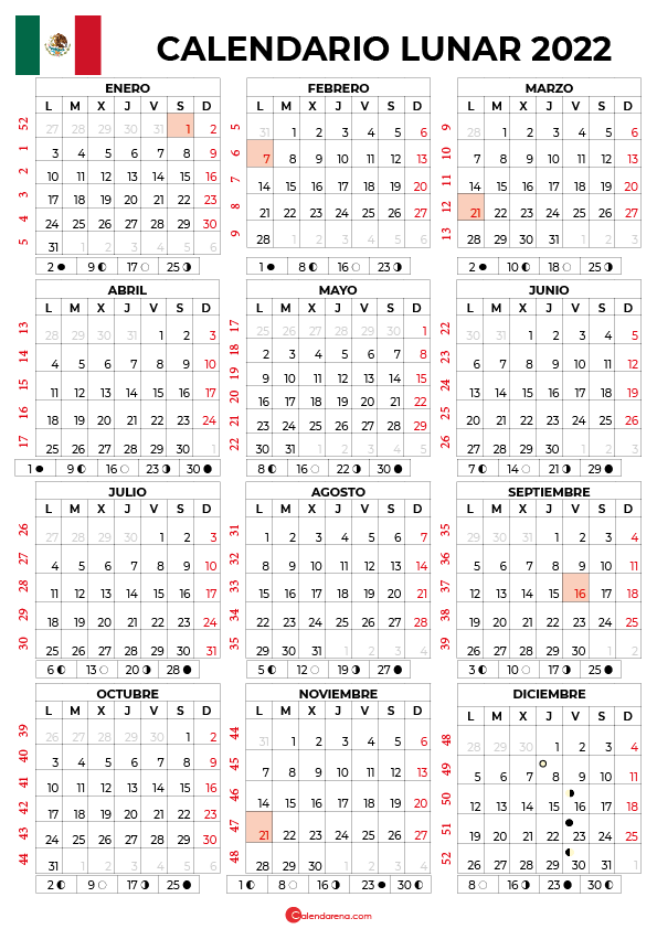 Calendario lunar 2022 mx