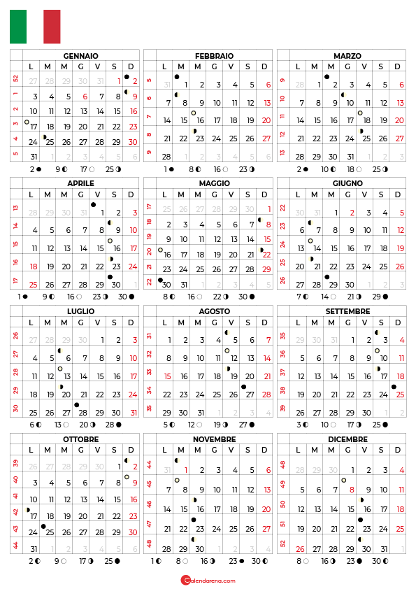 Calendario lunare 2022 italia