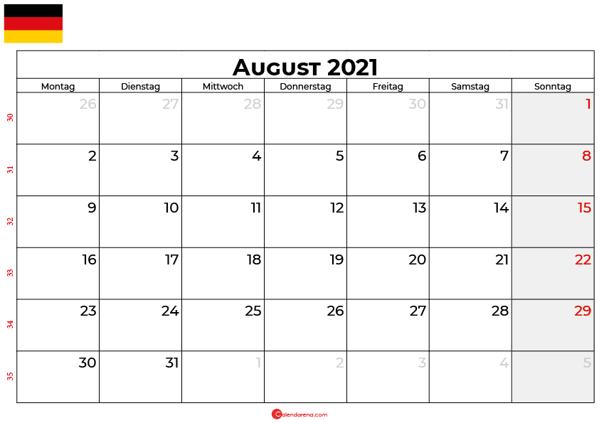 Kalender august 2021 Deutschland