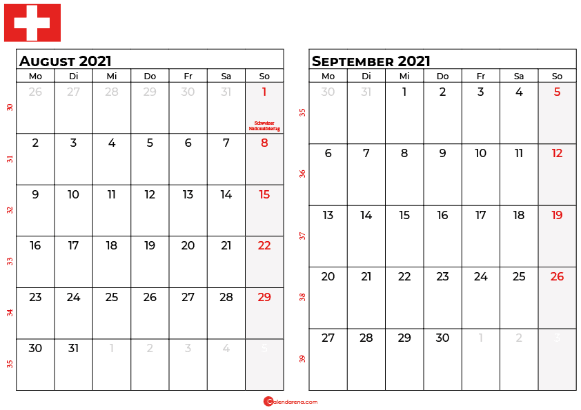 Kalender august september 2021 Schweiz