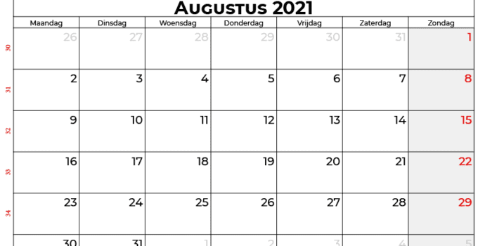 Kalender augustus 2021 nl