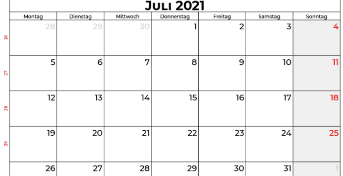 Kalender juli 2021 Deutschland