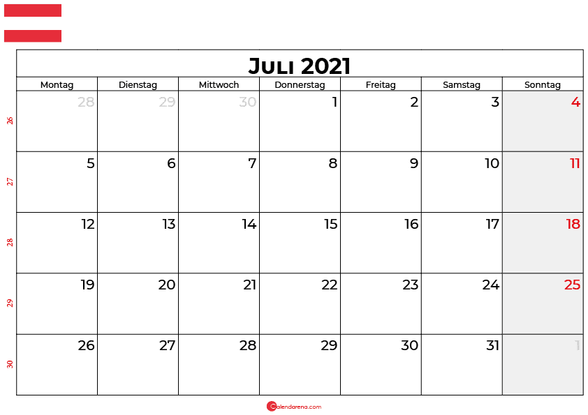 Kalender juli 2021 Österreich