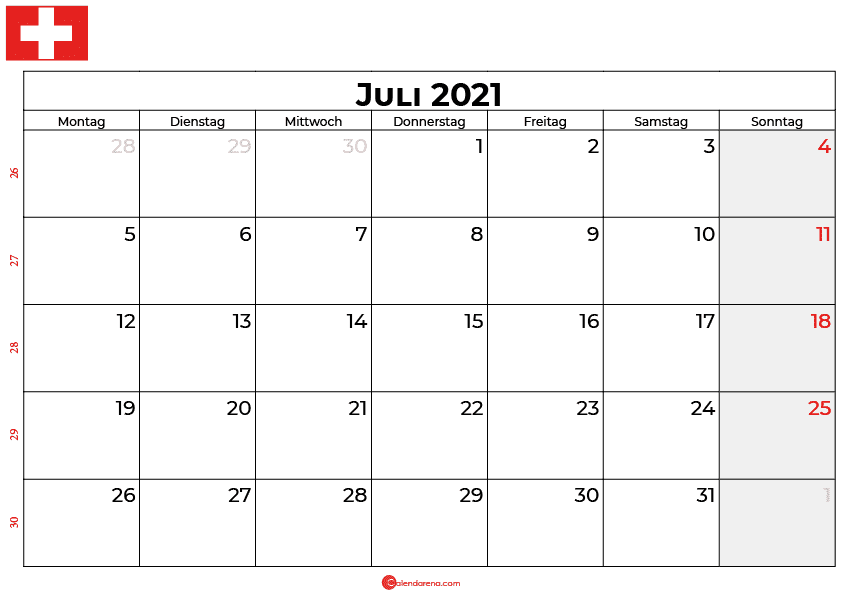 Kalender juli 2021 Schweiz