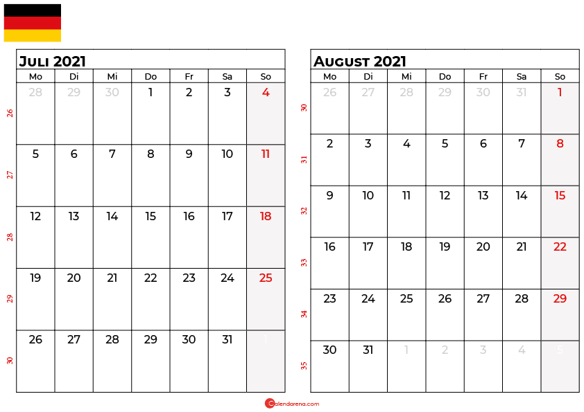 Kalender juli august 2021 Deutschland