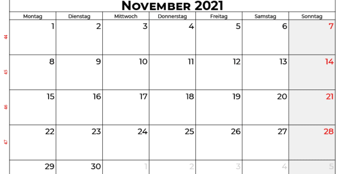 Kalender november 2021 Schweiz