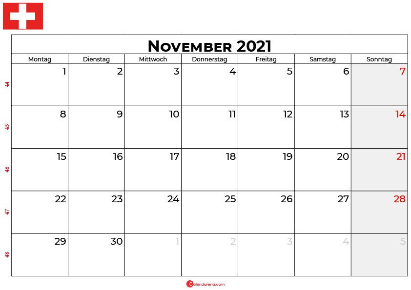 Kalender november 2021 Schweiz