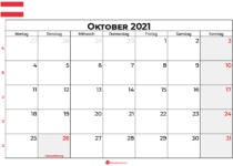 Kalender oktober 2021 Österreich