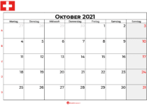 Kalender oktober 2021 Schweiz