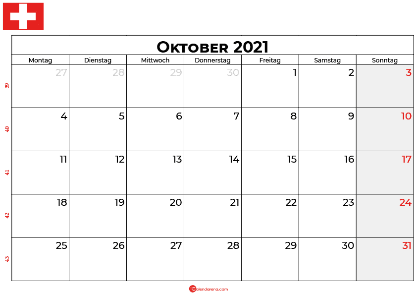Kalender oktober 2021 Schweiz