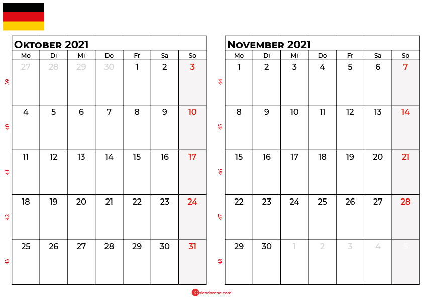Kalender oktober november 2021 Deutschland