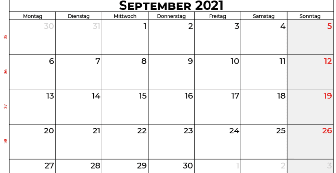Kalender september 2021 Schweiz