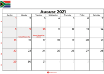august 2021 calendar south africa