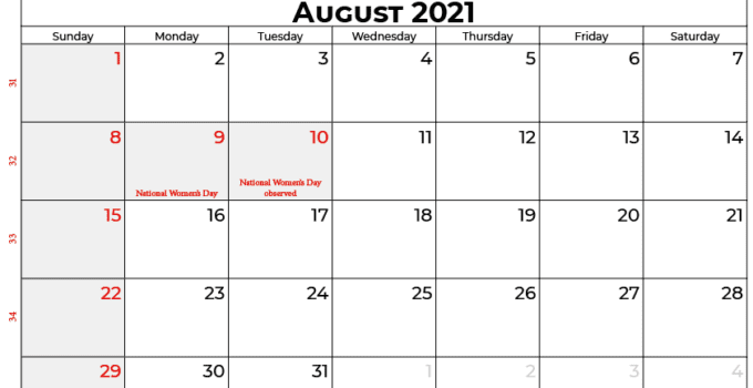 august 2021 calendar south africa
