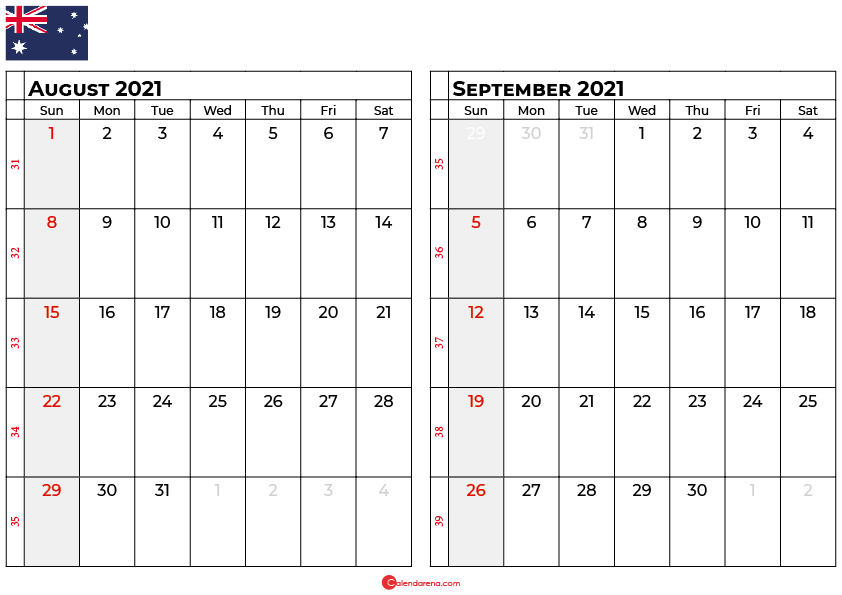august and september 2021 calendar au