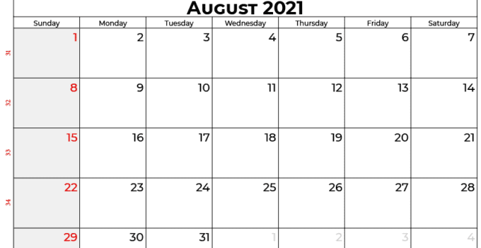 august calendar 2021 UK