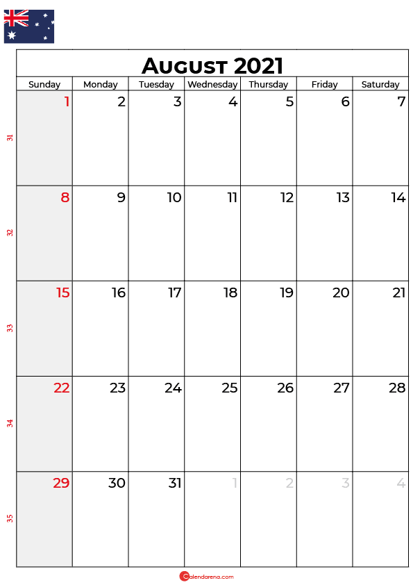 august calendar 2021 au