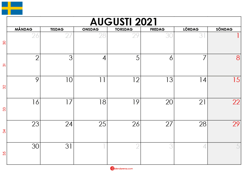 augusti 2021 kalender sw