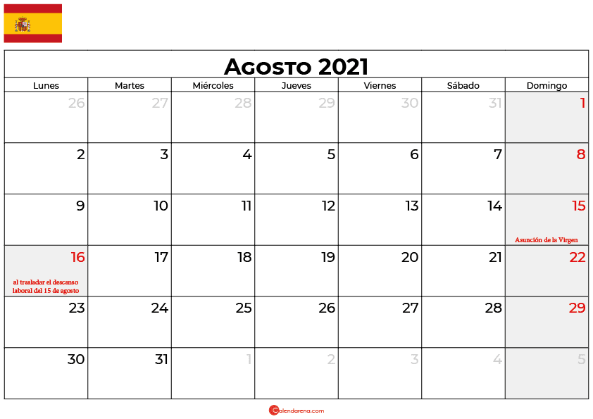 calendario 2021 agosto espana