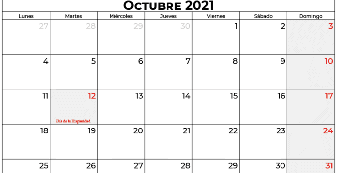 calendario 2021 octubre espana