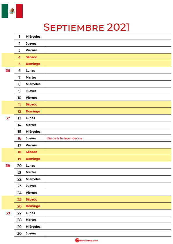 Calendario Septiembre 2021 Mexico Para Imprimir