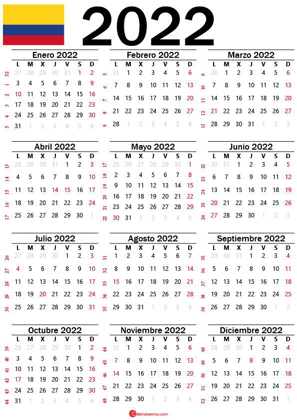 calendario 2022 colombia con festivos