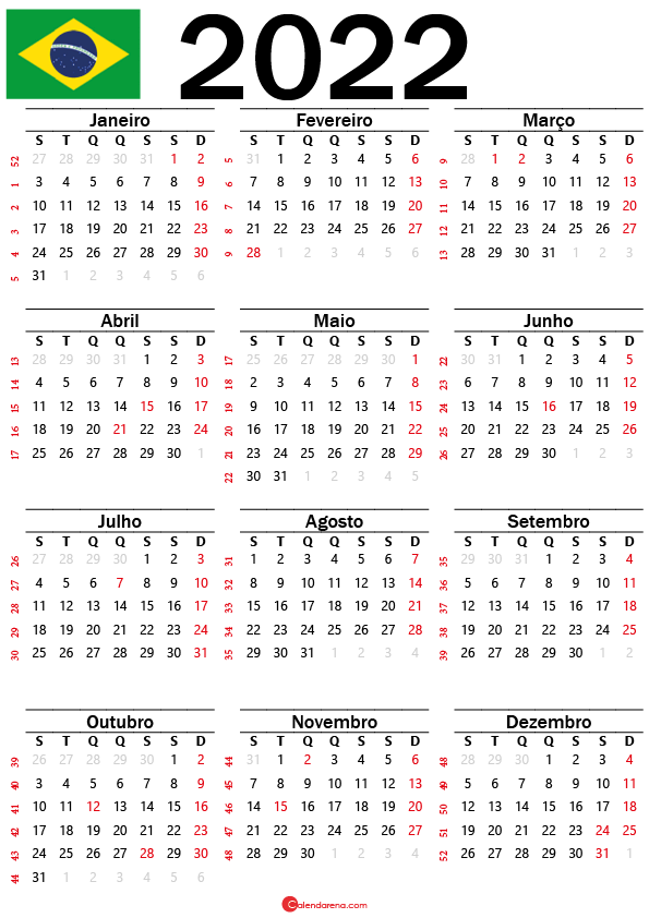 Calendário 2022 Do Brasil Com Feriados Grátis