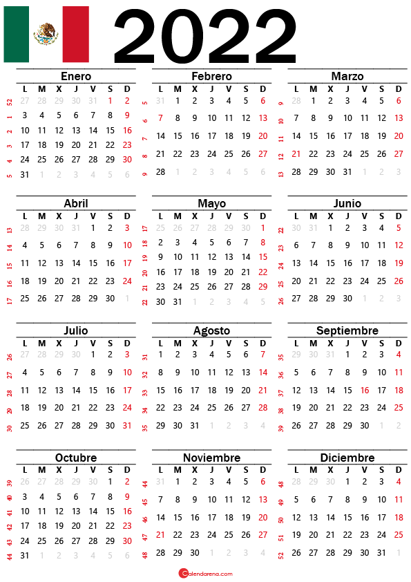 calendario 2022 mexico con festivos