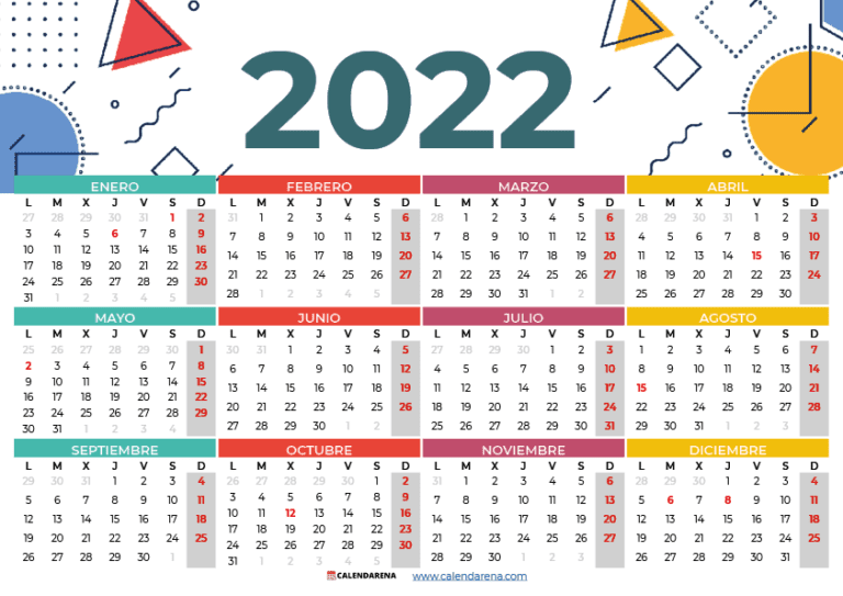 Calendario 2022 España Con Días Festivos Para Imprimir