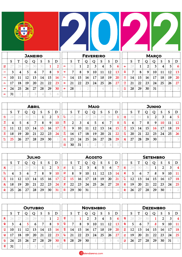 Calendário De Portugal 2022 Com Feriados Grátis