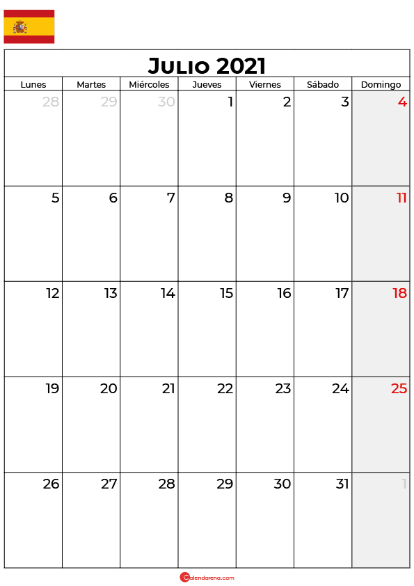 calendario Julio 2021 espana